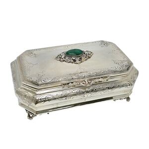 Vintage Borghetti Ugo Fabrica Argenteria Italy 800 Silver Malachite Box #21688